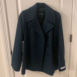 Calvin Klein, forest green, wool blend coat. New with tags.